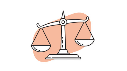 A simple, line-drawn icon of balance scales in black and white against a light orange shape