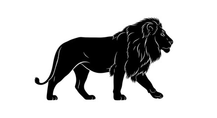 Fototapeta premium Majestic Lion Silhouette Walking Minimal Black and White Illustration