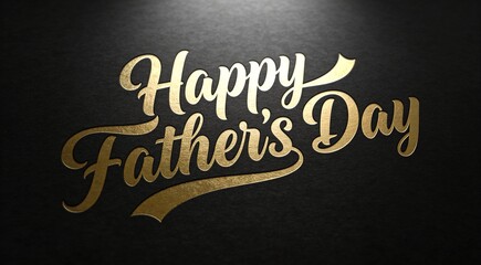 Obraz premium Elegant gold typography Happy Fathers Day on dark textured background, festive greeting card design for Father’s Day celebration, luxury lettering style with premium holiday aesthetic.