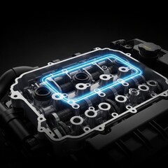 Futuristic Engine Blueprint Schematic Illustration