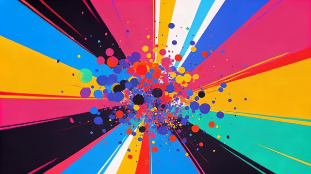 Vibrant paint splatters bursting on a colorful abstract background.