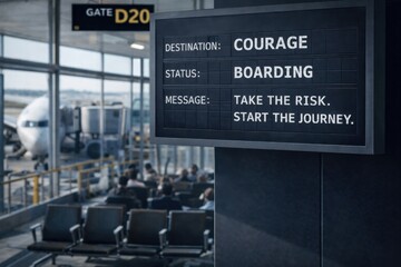 Inspirational Airport Departure Board with Courage Message