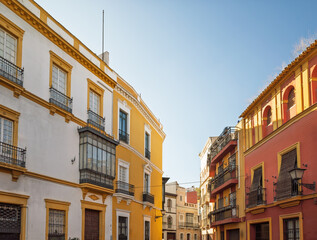 Colorful Traditional Architecture in the Streets of Seville, Spain.