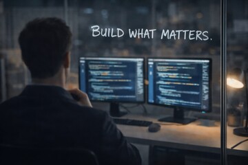 Software Developer Working on Code in Modern Tech Workspace