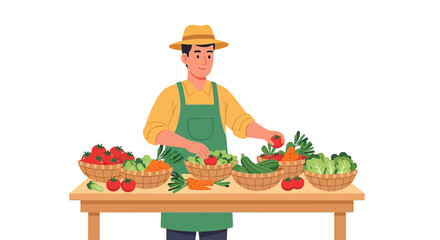Farmer Selling Fresh Vegetables at Market Stall