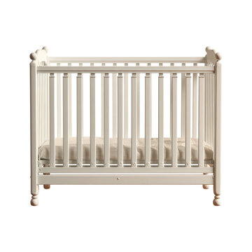 White wooden baby crib front view isolated PNG with Transparent Background