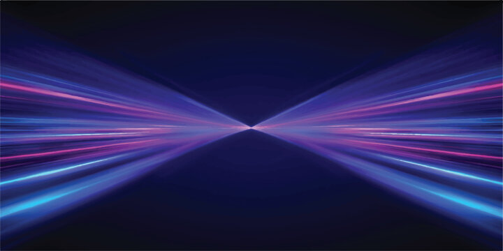 Dynamic perspective of bright blue and pink light streaks converging towards a central point, symbolizing speed and data flow