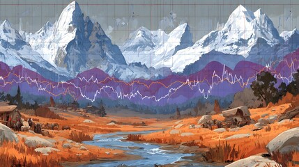 symbolism using open landscape blended with transparent charts