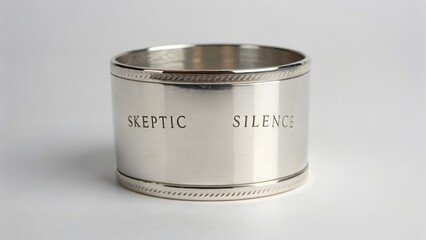 Silver Bracelet with Engraved Words Skeptic and Silence Design
