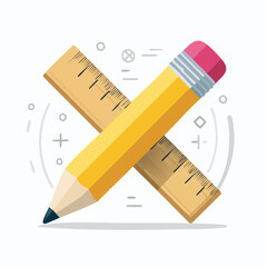 Flat Design Pencil and Ruler Icon
