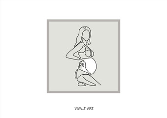 Fototapeta premium Beautiful pregnant Woman in one continuous line drawing. Healthy pregnancy and birth baby symbol in simple linear style. Concept for Happy Mother day banner. Editable stroke.