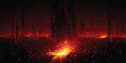 An abstract red background features a glowing explosion of fire and orange light patterns with bright stars and motion waves for a hot energy wallpaper design