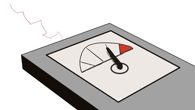 Lightning shoots from the device. On the measuring device itself, the needle twitches, showing a moderate value within the normal range.