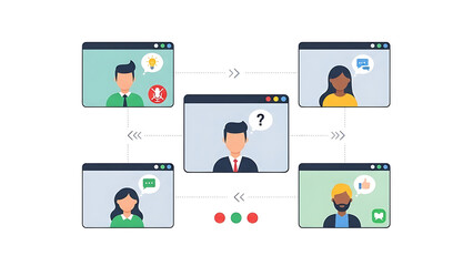 A group of people communicating and collaborating online through video calls