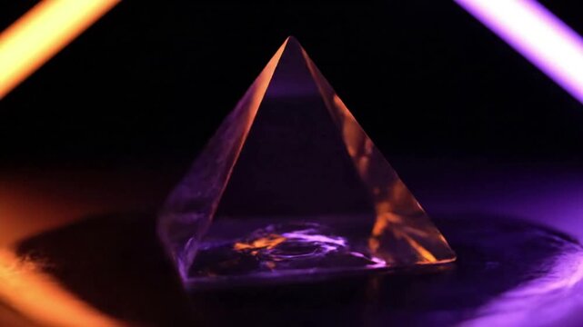 Abstract Neon Refraction Sphere A perfectly smooth, translucent sphere, made of a crystal-like material, slowly rotates as neon light sources cast vibrant, shifting color refractions and caustics