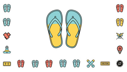A vector illustration with sandals and miscellaneous icons