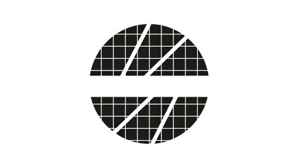 A segmented sphere, split horizontally. Black grid fills both halves with diagonal lines