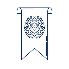 A brain illustration within a banner. The outline is in navy blue on a white background