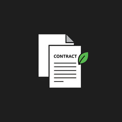A contract icon with a green leaf on a dark background