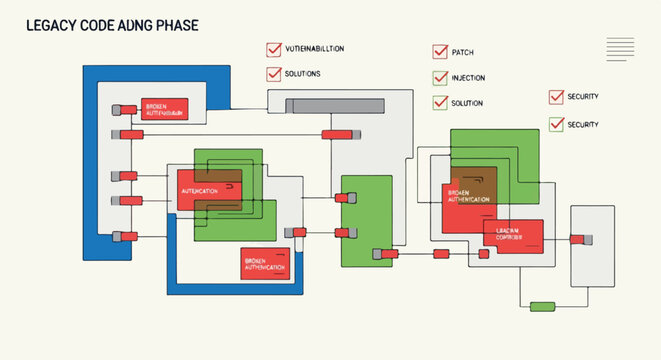 Legacy code refactoring diagram showing phases of modernization and integration with new systems