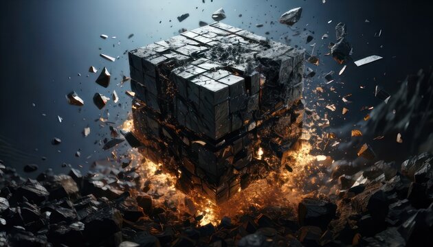 Exploding Cube - A Dynamic Display of Destruction and Energy.