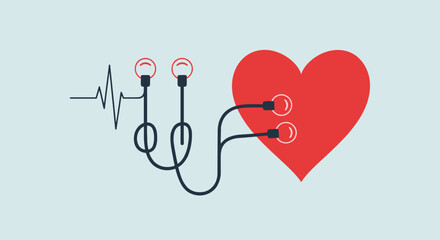 Fototapeta premium Red Heart with Stethoscope Illustration.