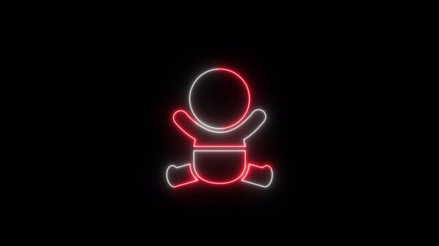 Human newborn baby, toddler or infant flat neon icon 4K video animation	