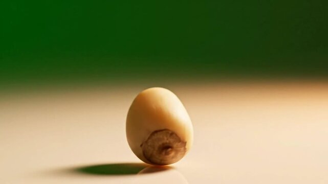 Single egg on a light surface with green background.