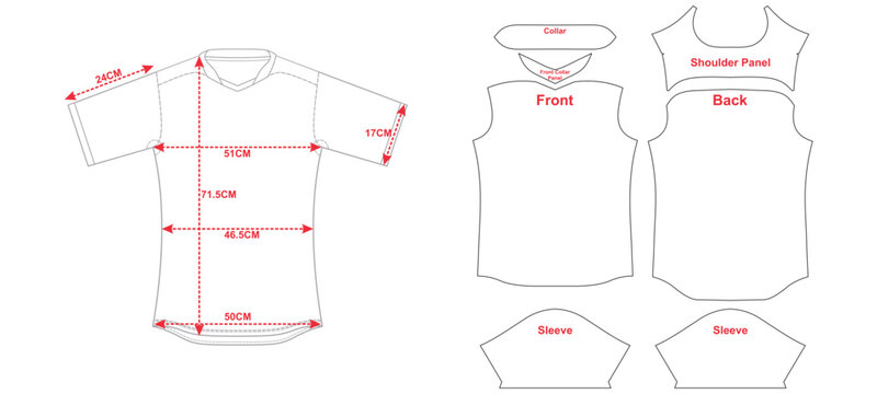 Rugby Shirt Sewing Pattern With Measurements and Cut Pieces Vector Template