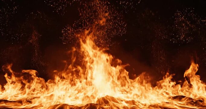 Fire flames burning on black.