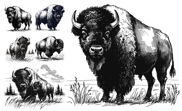 Storm in Fur Bison line art drawing sketch vector hand drawn illustration svg