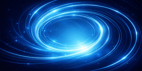 An abstract blue background with stars features a glowing spiral vortex design where light and motion create a swirling wave pattern of energy and texture © Razu Ahmed Emran 2