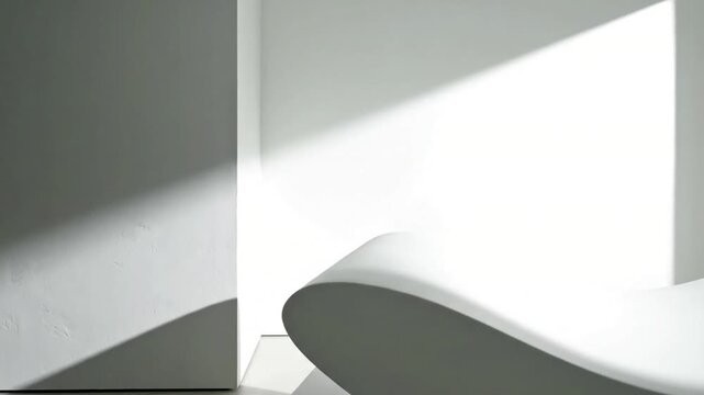 Abstract Light Patterns Focus on the intricate and dynamic patterns created by strong side light across a clean, textured surface within an interior space. The patterns should shift subtly with