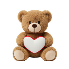 Fototapeta premium Cuddly brown teddy bear holding a heart isolated on transparent background