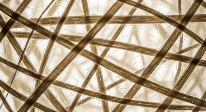 Close-up microscopic view of tangled brown fibers, showcasing intricate textures and patterns