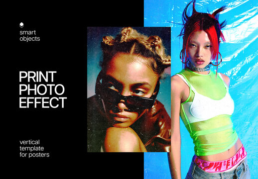 Grunge Printed Poster Photo Effect Mockup