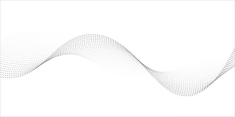Flowing dots particles wave pattern 3D curve halftone black gradient curve shape isolated on white background. Vector in concept of technology  science  music  modern vector wave © Iflah