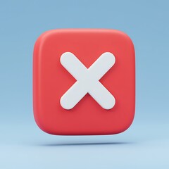 Obraz premium Red square button with white cross symbol on light blue background