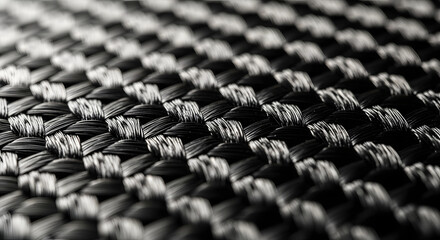Fototapeta premium Intricate dark woven texture, revealing a detailed geometric pattern and sophisticated material surface, ideal for modern design backgrounds and high-tech aesthetics