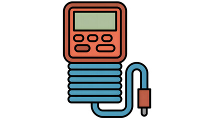 A pixel art illustration of a digital multimeter tool used for measuring electrical values.