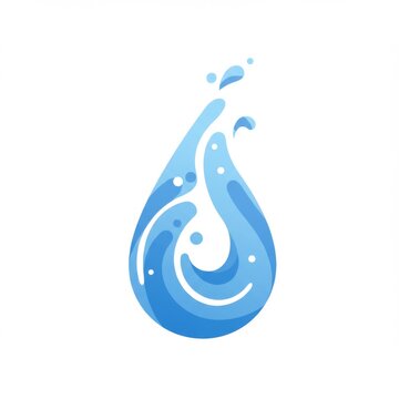 Stylized Blue Water Drop with Wave Pattern and Splashes on White Background