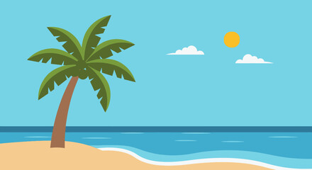Obraz premium Palm Tree on Sandy Beach Illustration.
