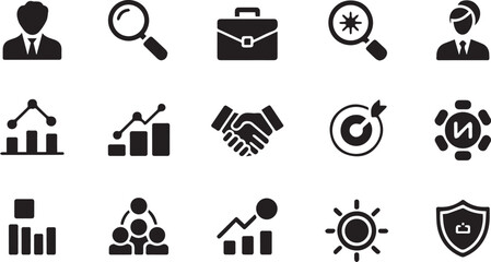 Business growth and data analysis glyph icon set.