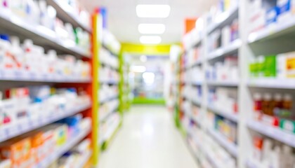 Fototapeta premium Artistic blur of pharmacy shelves pharmacy photography indoor abstract conceptualization