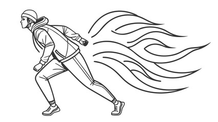 Fototapeta premium Dynamic illustration of a person running with flowing lines.