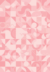 Abstract geometric pattern in shades of pink with various shapes and a clean design.
