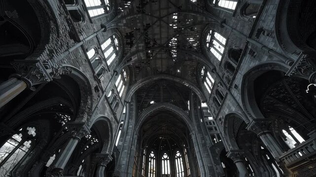 Gothic architecture interior with light rays