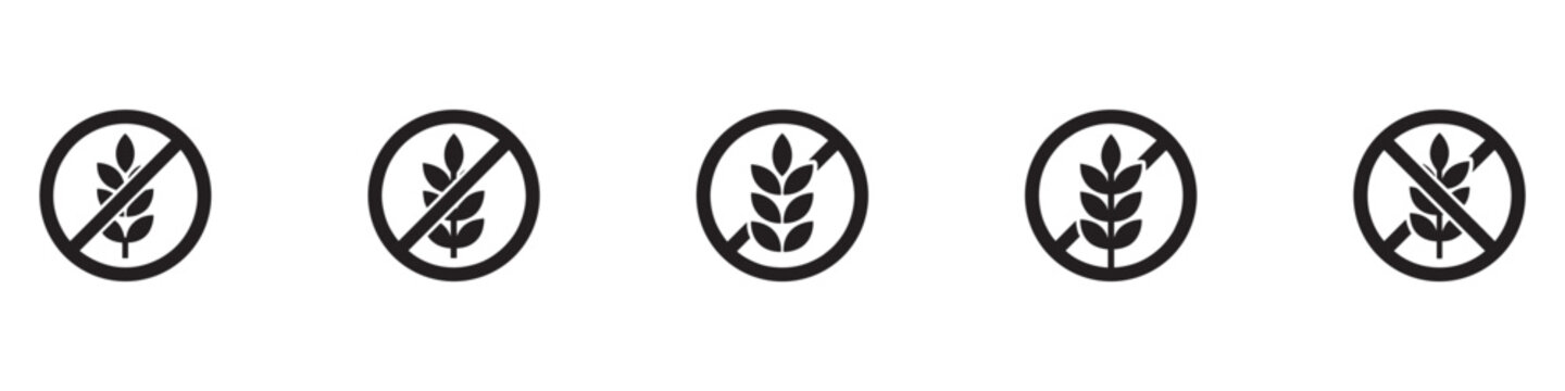 Set of Gluten free label vector icons set. No wheat symbols templates design for gluten free food package or dietetic product nutrition sign. Vector Illustration. Vector Graphic. EPS 10