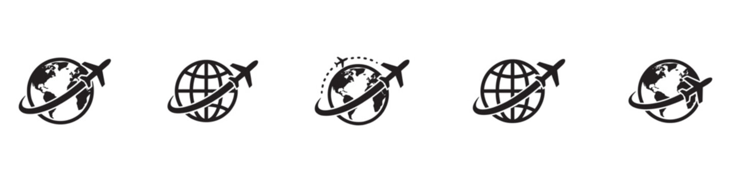 Globe plane icon. Plane travel icon. Vector Illustration.