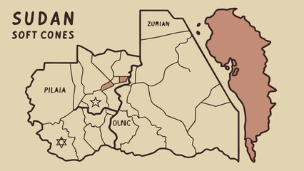 Obraz premium Map of Sudan highlighting Red Sea region with soft cones.